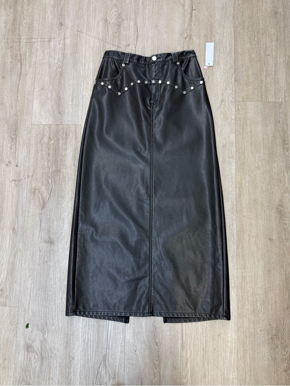 NWT Black Studded Faux Leather Open Leg Skirt Women Sz S